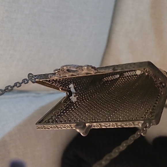 ANTIQUE / VINTAGE CIRCA 20’S-30’S ART DECO METAL MESH ENAMEL CHAIN PURSE - Picture 7 of 11